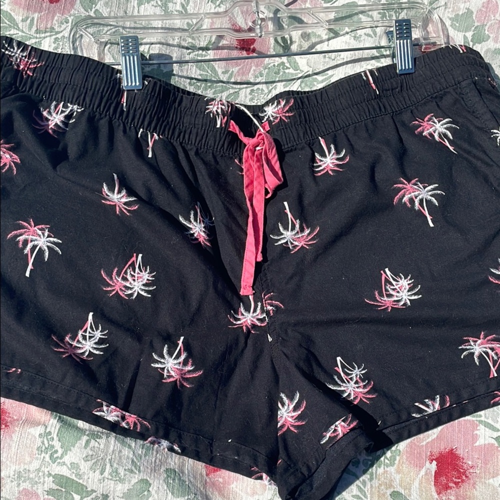 Black Shorts with Pink Palm Tree Print